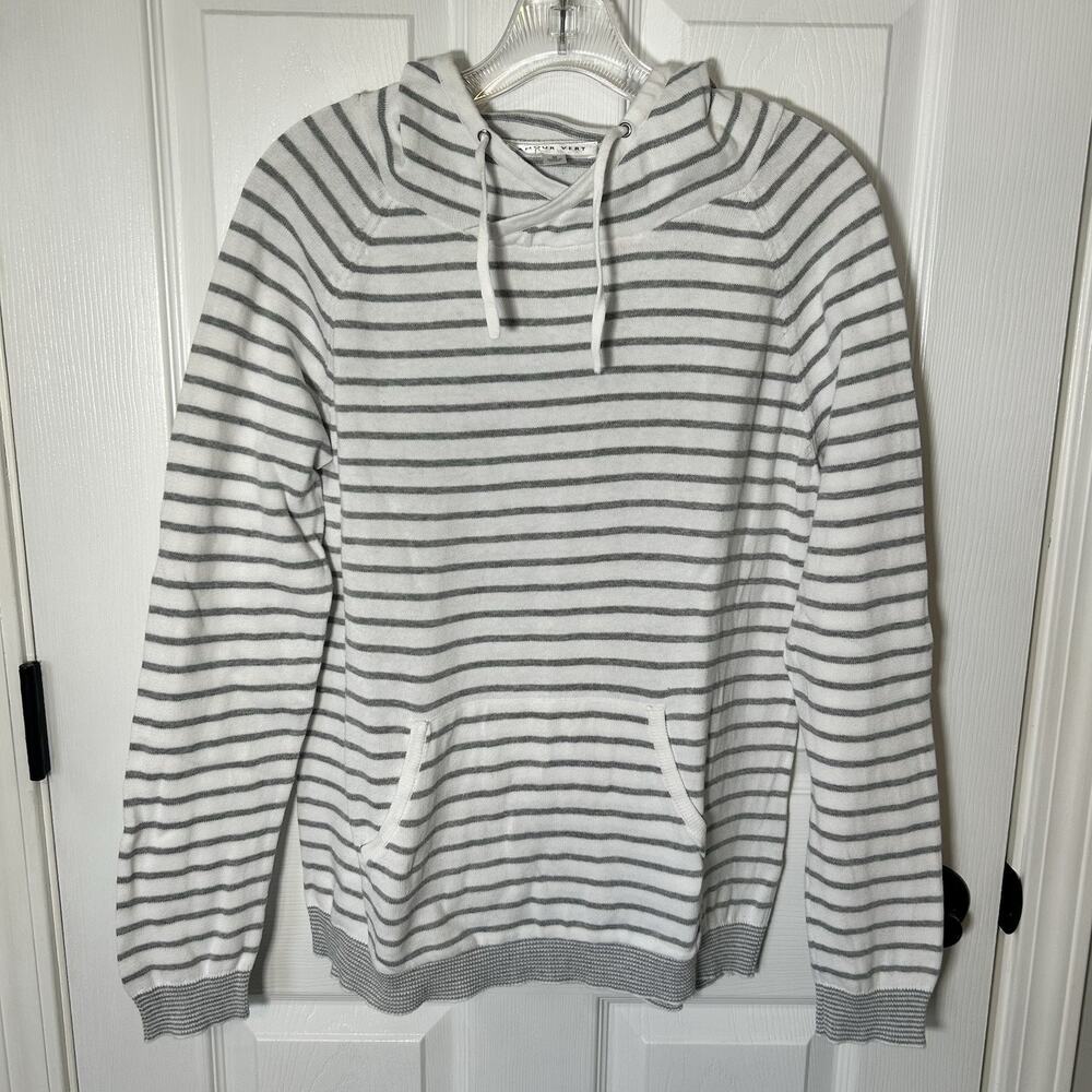 Amour Vert Women's M Kaitlyn White Striped Cotton Cowl Neck Sweater